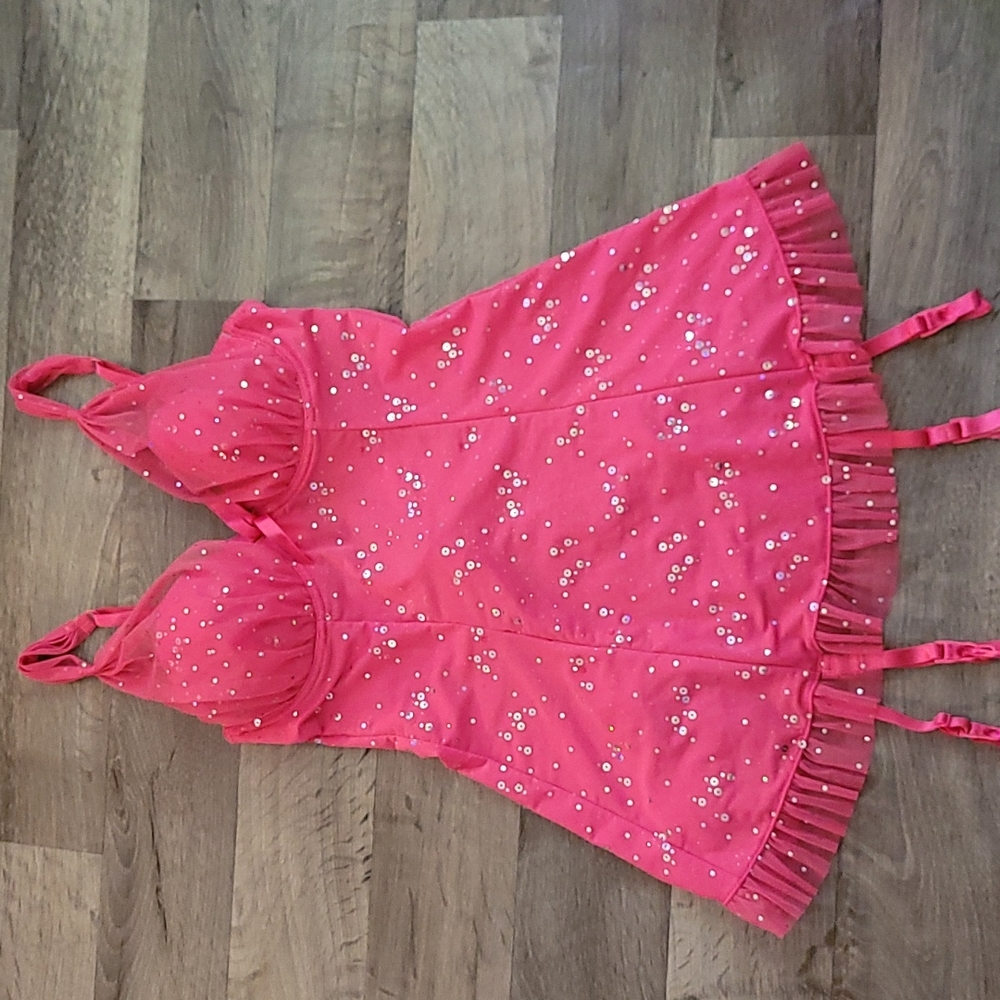 💕VICTORIA'S SECRET "SEXY LITTLE THINGS" PINK SEQUINED CHEMISE W/ GARTERS